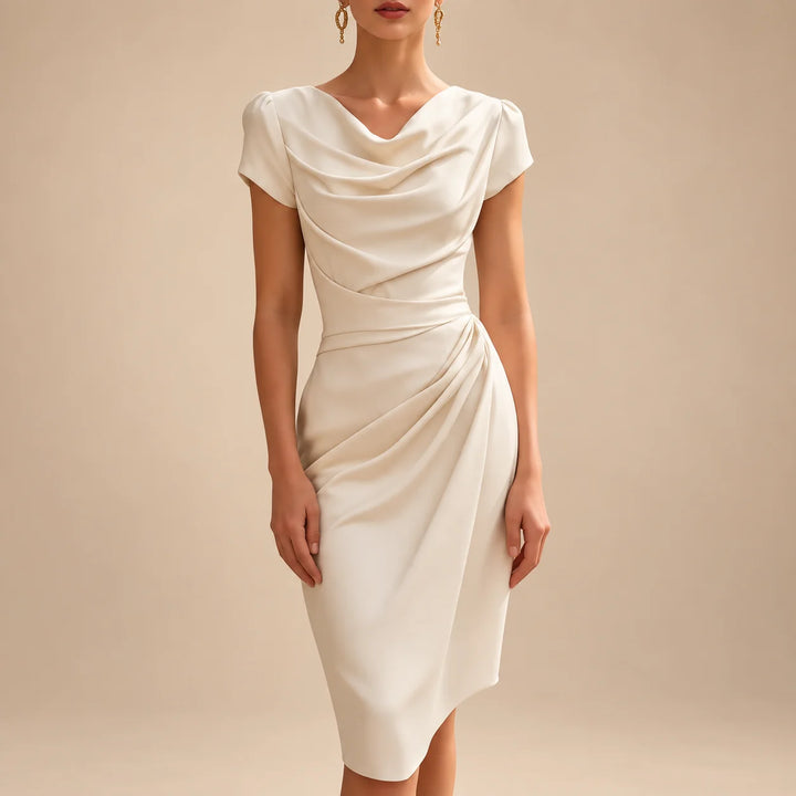 Daisy | Women's Cap Sleeve Draped Midi Cowl Neck Dress