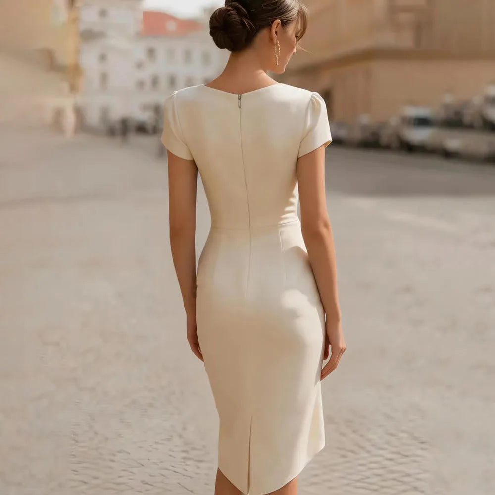 Daisy | Women's Cap Sleeve Draped Midi Cowl Neck Dress