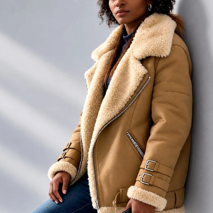 Delphine | Women's Faux Suede Buckle Moto Jacket