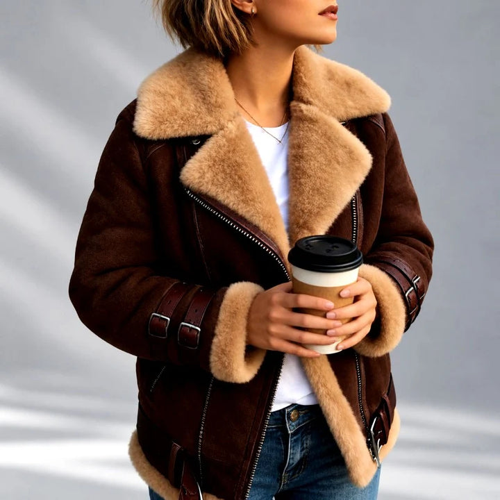 Delphine | Women's Faux Suede Buckle Moto Jacket