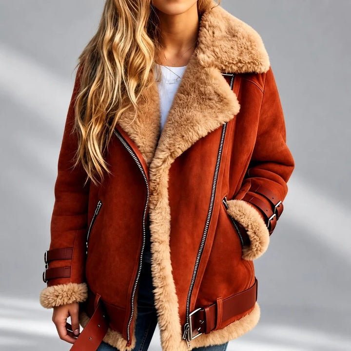 Delphine | Women's Faux Suede Buckle Moto Jacket