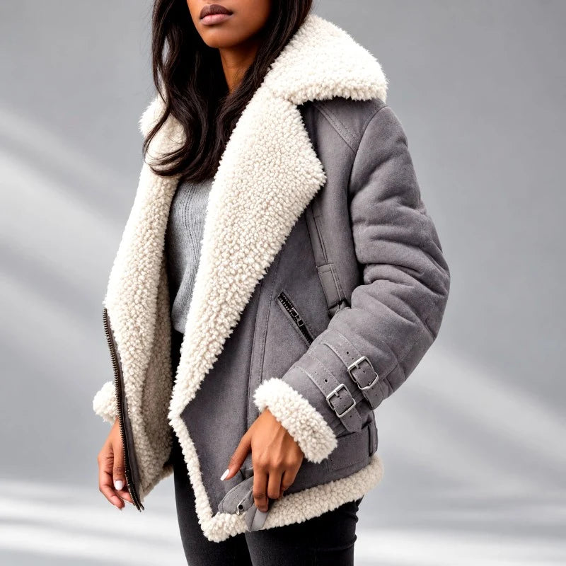Delphine | Women's Faux Suede Buckle Moto Jacket