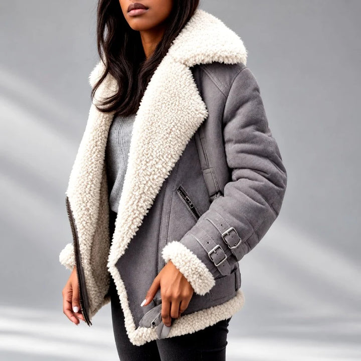 Delphine | Women's Faux Suede Buckle Moto Jacket