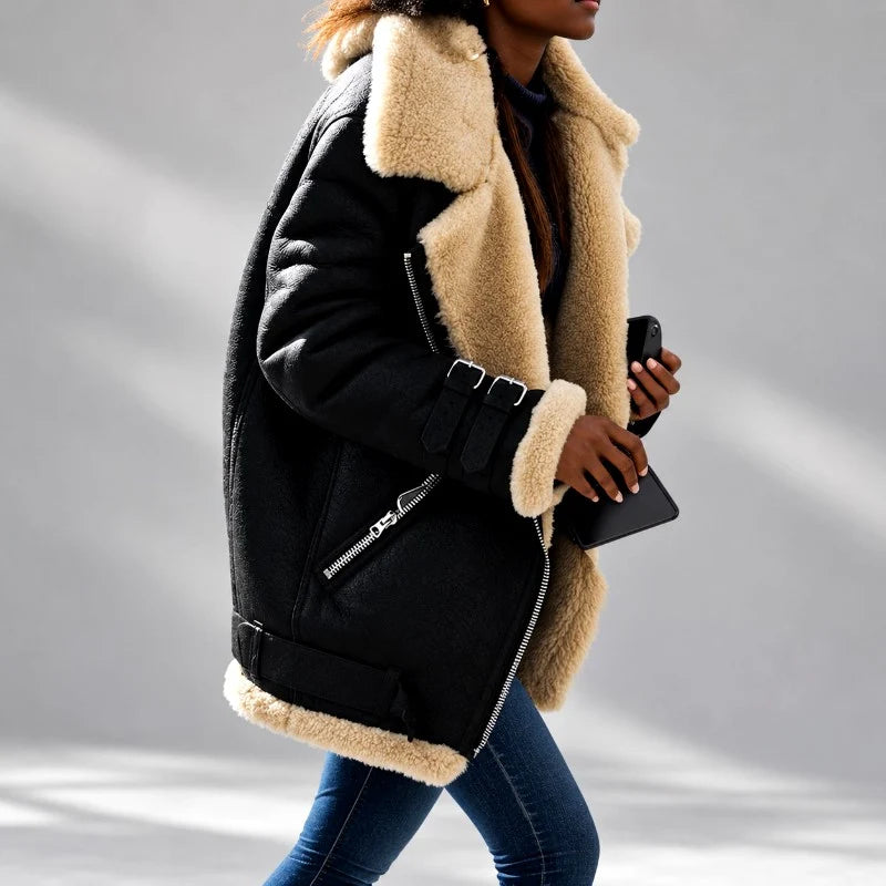 Delphine | Women's Faux Suede Buckle Moto Jacket