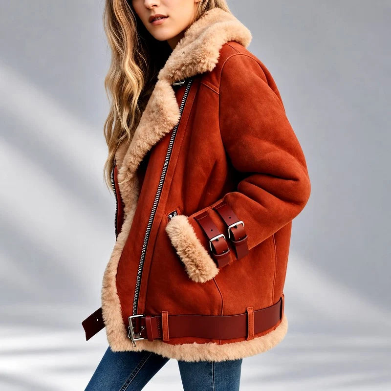 Delphine | Women's Faux Suede Buckle Moto Jacket