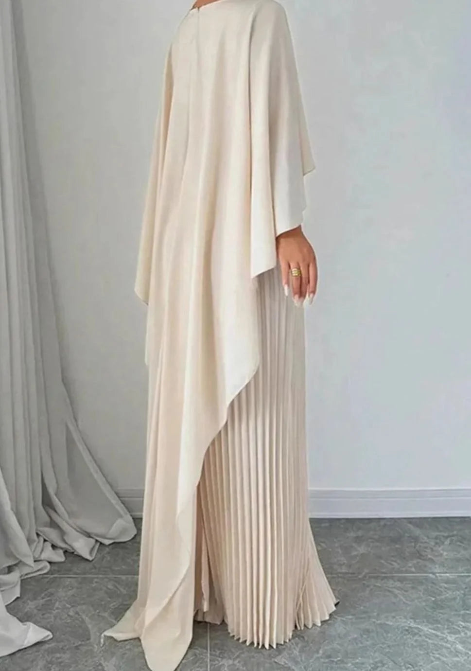 Diane | Women's Elegant Pleated Cape Maxi Dress