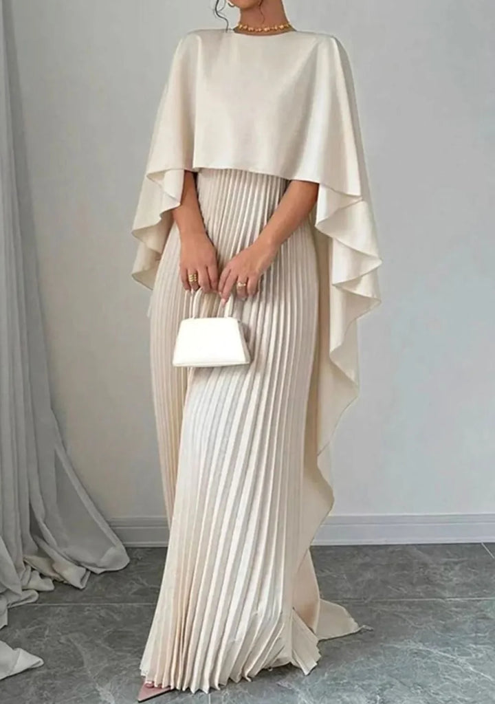Diane | Women's Elegant Pleated Cape Maxi Dress