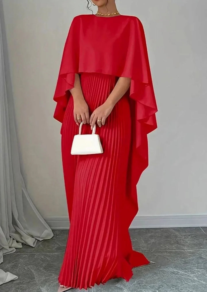 Diane | Women's Elegant Pleated Cape Maxi Dress