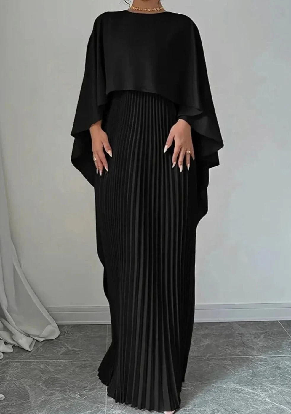Diane | Women's Elegant Pleated Cape Maxi Dress