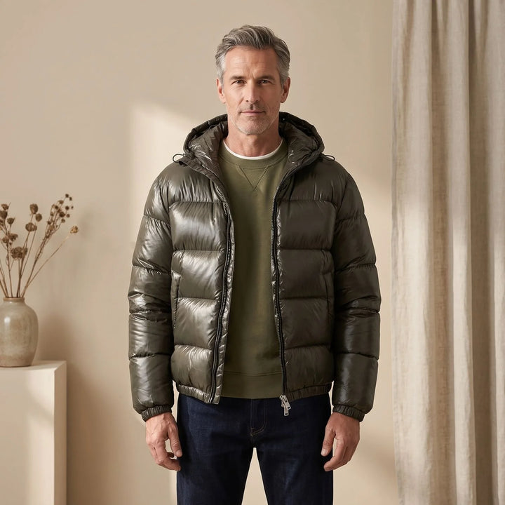 Duncan | Men's Hooded High Neck Shiny Puffer Jacket
