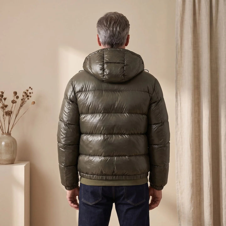 Duncan | Men's Hooded High Neck Shiny Puffer Jacket