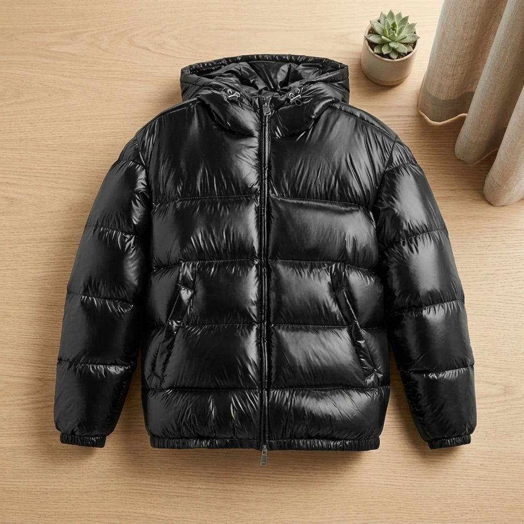 Duncan | Men's Hooded High Neck Shiny Puffer Jacket