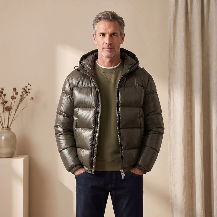 Duncan | Men's Hooded High Neck Shiny Puffer Jacket