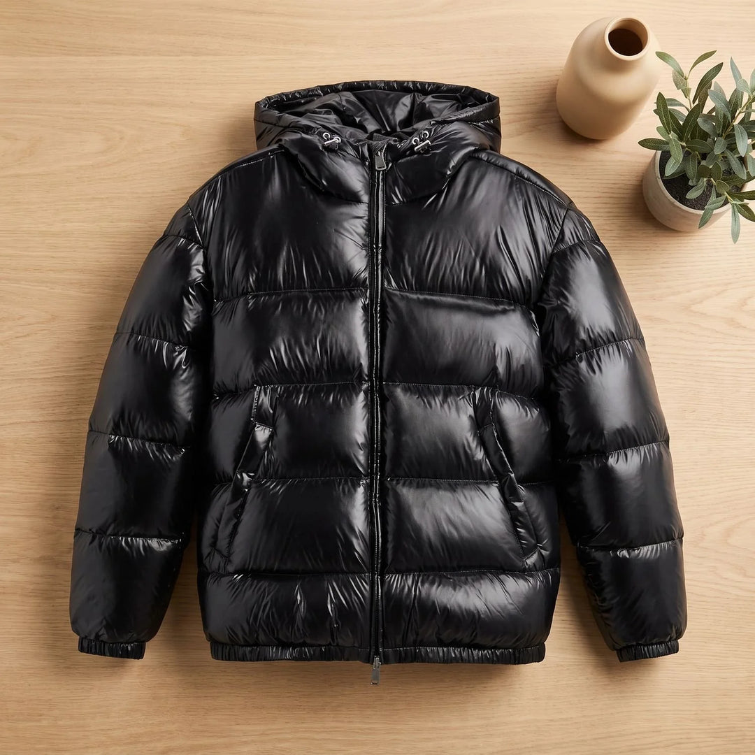 Duncan | Men's Hooded High Neck Shiny Puffer Jacket