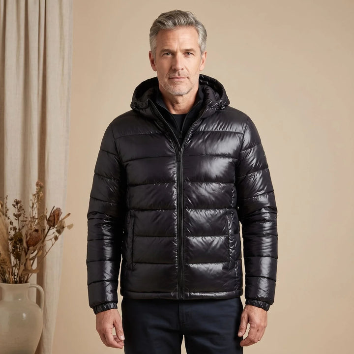 Duncan | Men's Hooded High Neck Shiny Puffer Jacket