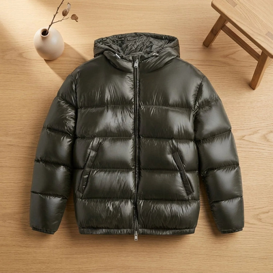Duncan | Men's Hooded High Neck Shiny Puffer Jacket