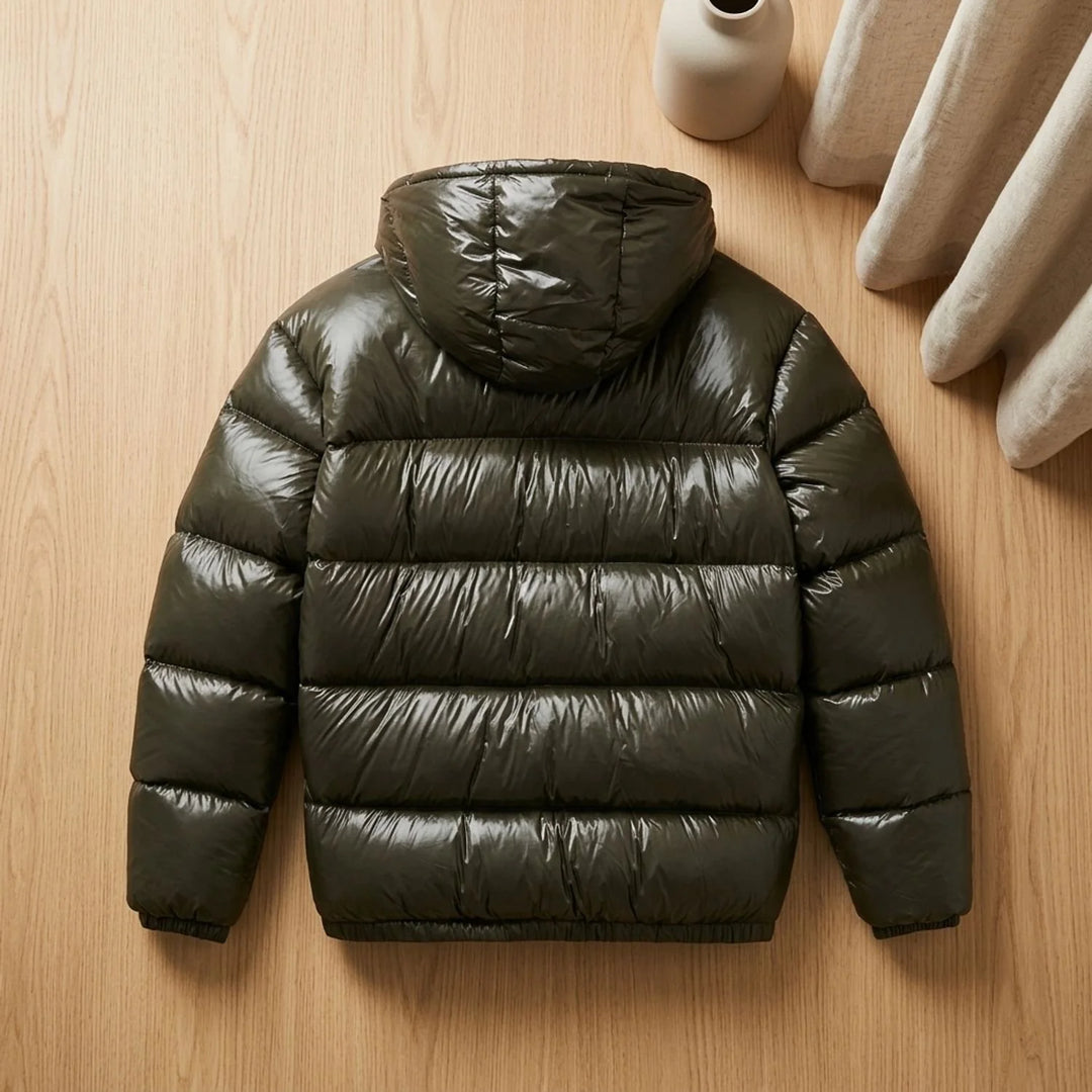 Duncan | Men's Hooded High Neck Shiny Puffer Jacket