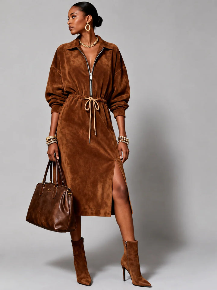 Elaine | Women's Zip-Up Midi Shirt Dress