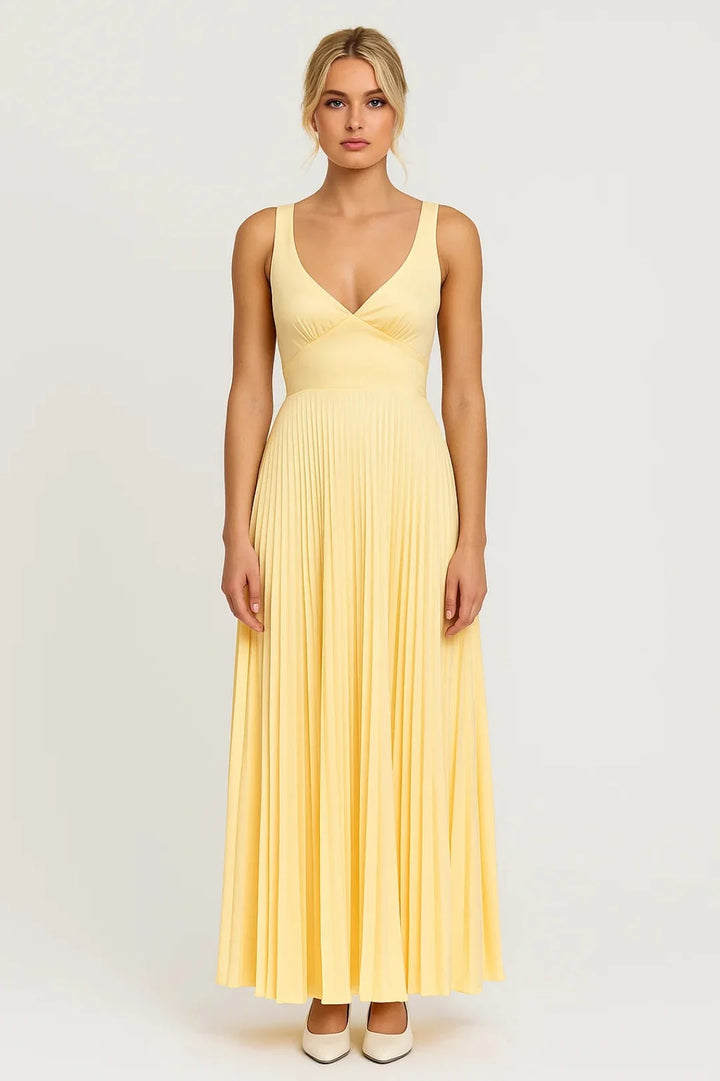Emilie | Women's Pleated V-Neck Maxi Dress