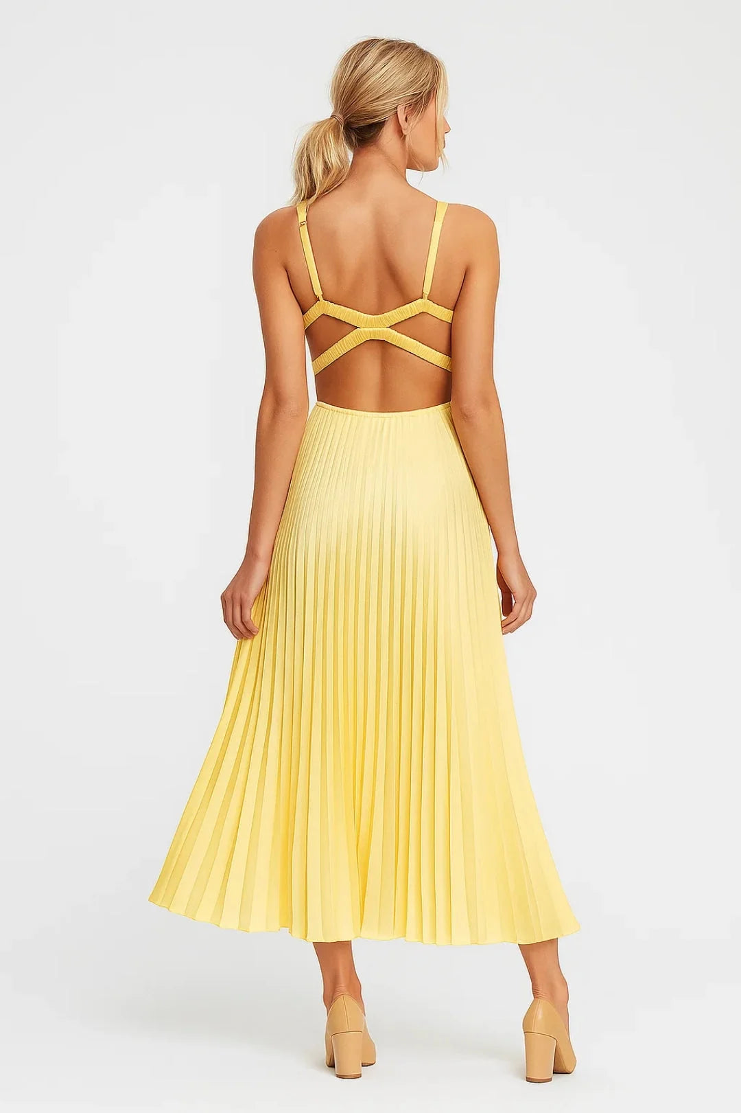 Emilie | Women's Pleated V-Neck Maxi Dress