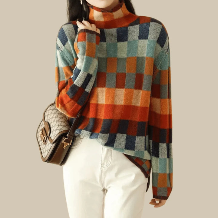 Emmanuelle | Women's Patchwork Turtleneck Sweater