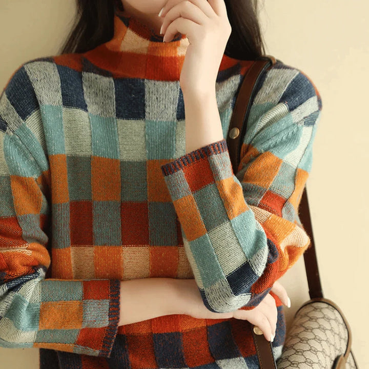 Emmanuelle | Women's Patchwork Turtleneck Sweater