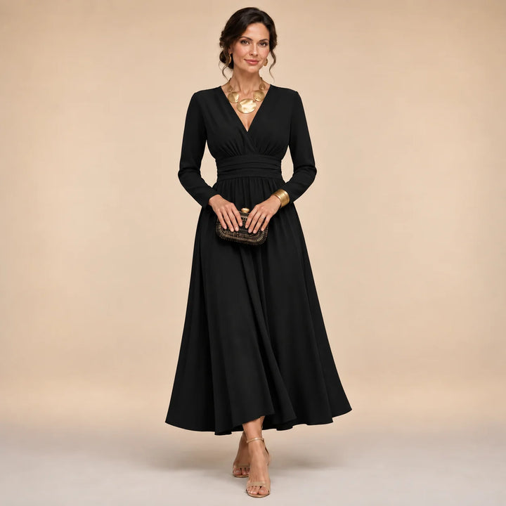 Erin | Women's Long Sleeve V Neck Midi Wrap Dress