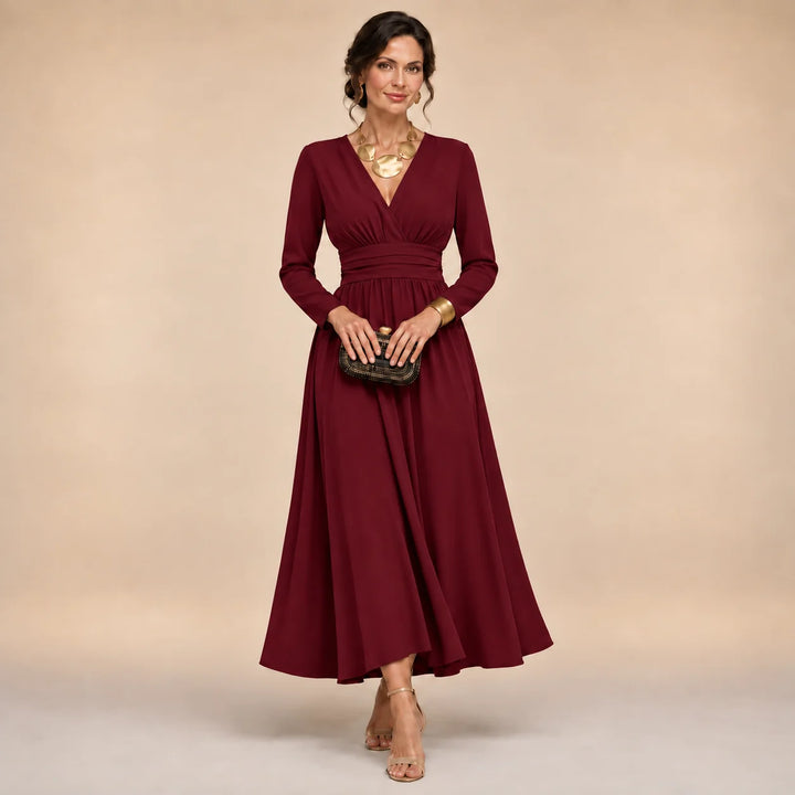 Erin | Women's Long Sleeve V Neck Midi Wrap Dress