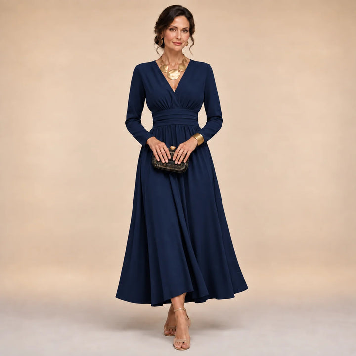 Erin | Women's Long Sleeve V Neck Midi Wrap Dress