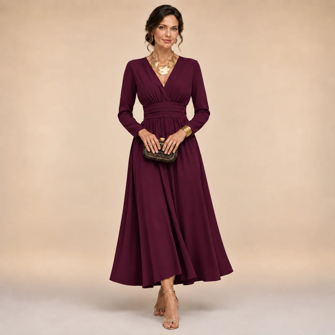 Erin | Women's Long Sleeve V Neck Midi Wrap Dress