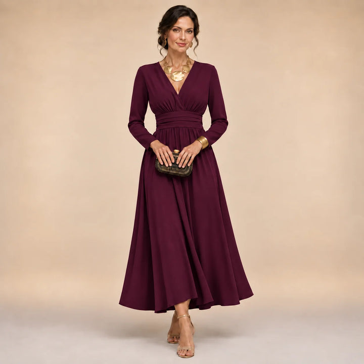 Erin | Women's Long Sleeve V Neck Midi Wrap Dress
