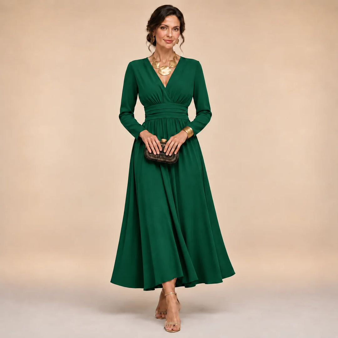 Erin | Women's Long Sleeve V Neck Midi Wrap Dress