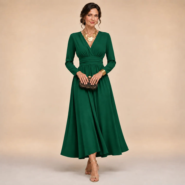 Erin | Women's Long Sleeve V Neck Midi Wrap Dress