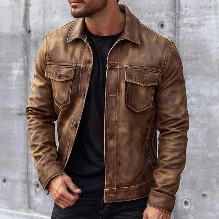 Ewan | Men's Vintage Flap Pocket Trucker Jacket
