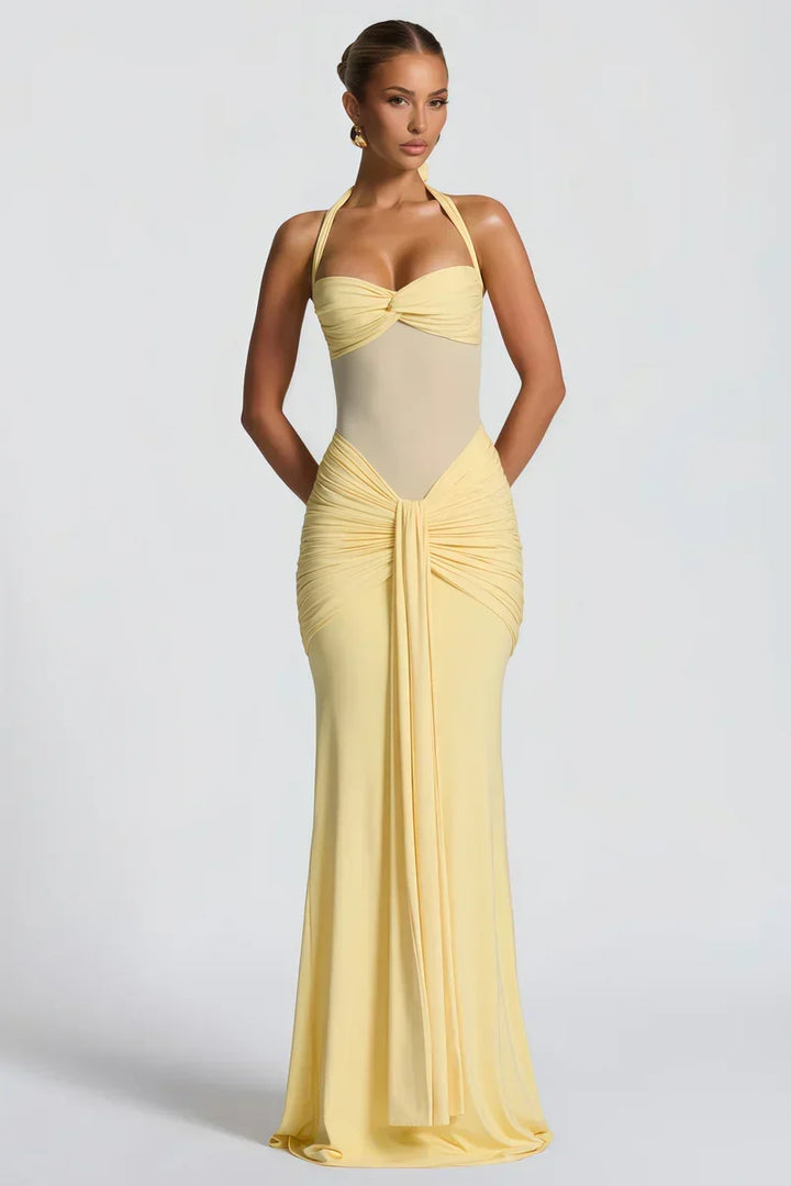Flora | Women's Maxi Halter Neck Ruched Dress