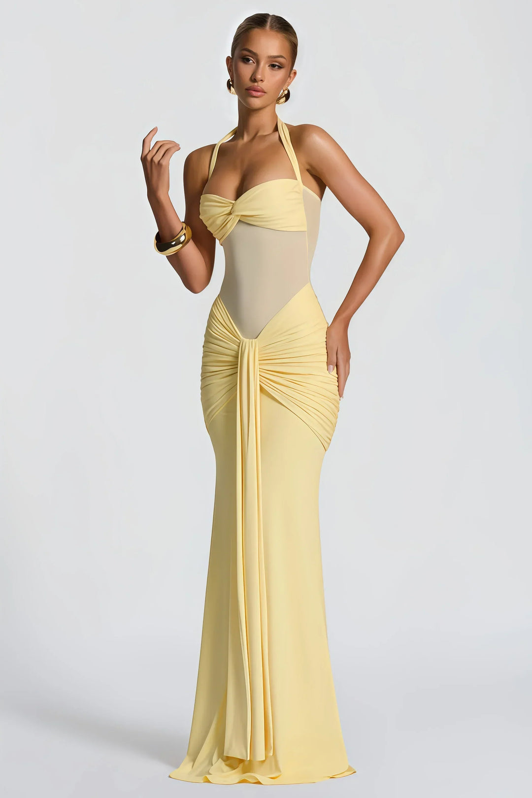 Flora | Women's Maxi Halter Neck Ruched Dress