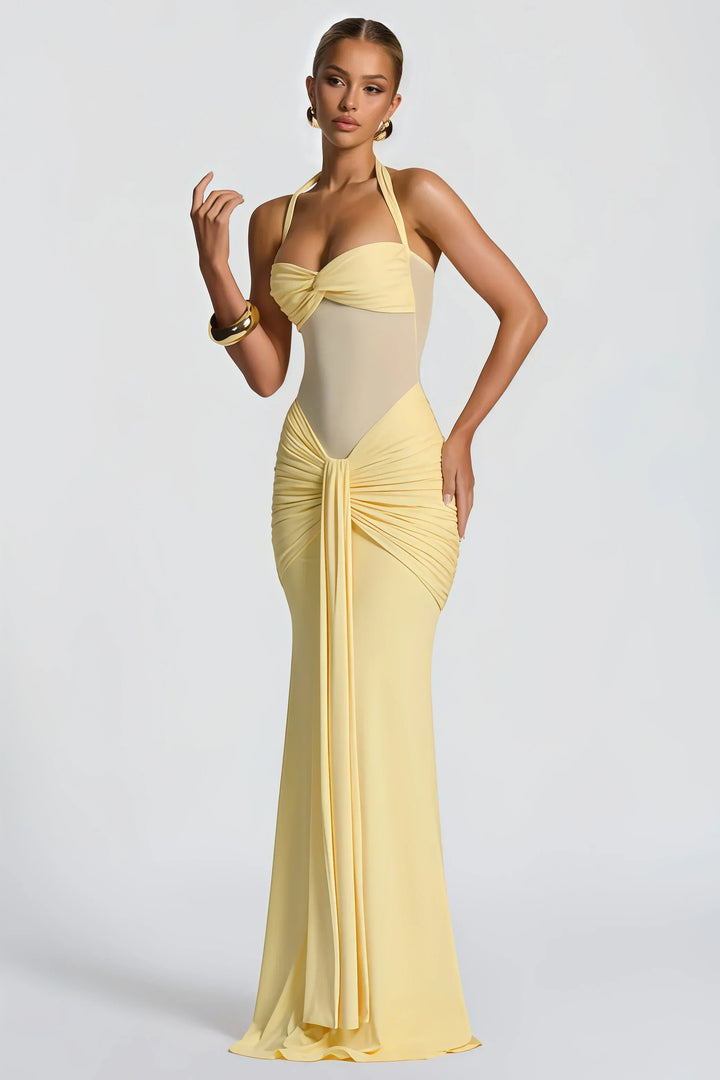 Flora | Women's Maxi Halter Neck Ruched Dress