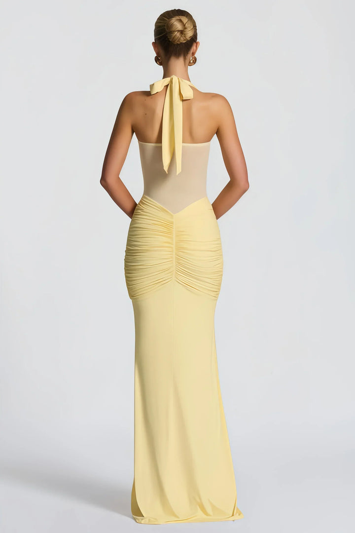 Flora | Women's Maxi Halter Neck Ruched Dress