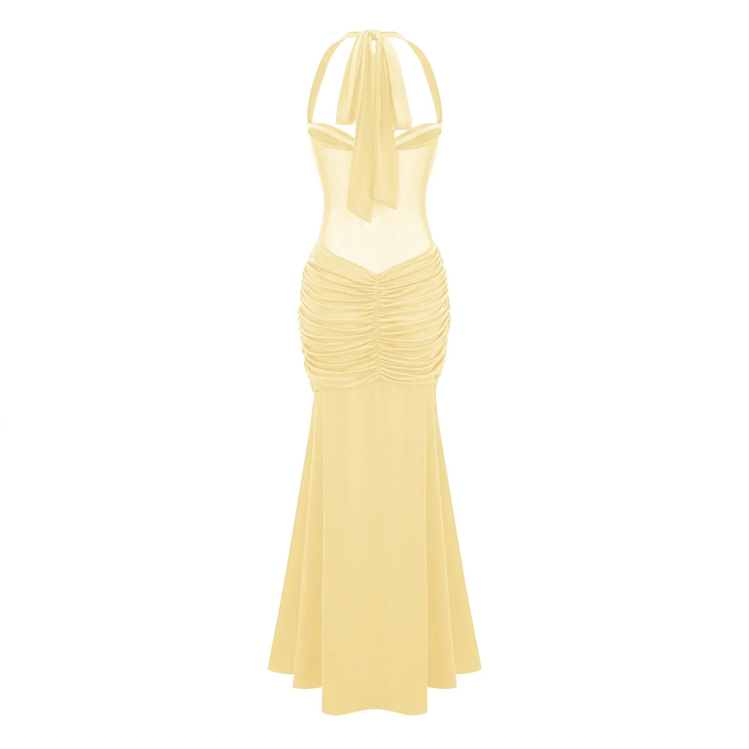 Flora | Women's Maxi Halter Neck Ruched Dress