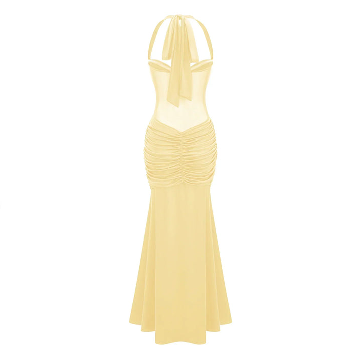 Flora | Women's Maxi Halter Neck Ruched Dress