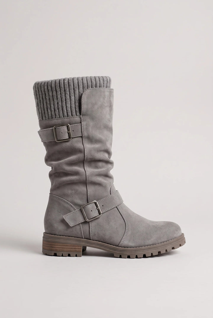Florrie | Women's Buckle Strap Knit Cuff Slouch Boots