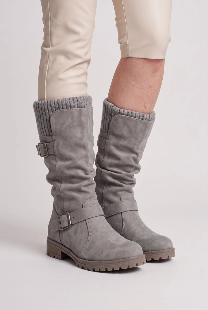 Florrie | Women's Buckle Strap Knit Cuff Slouch Boots