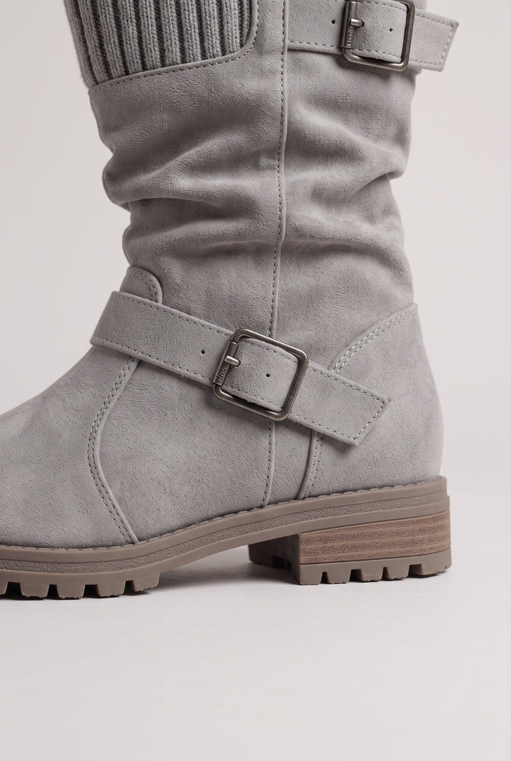 Florrie | Women's Buckle Strap Knit Cuff Slouch Boots
