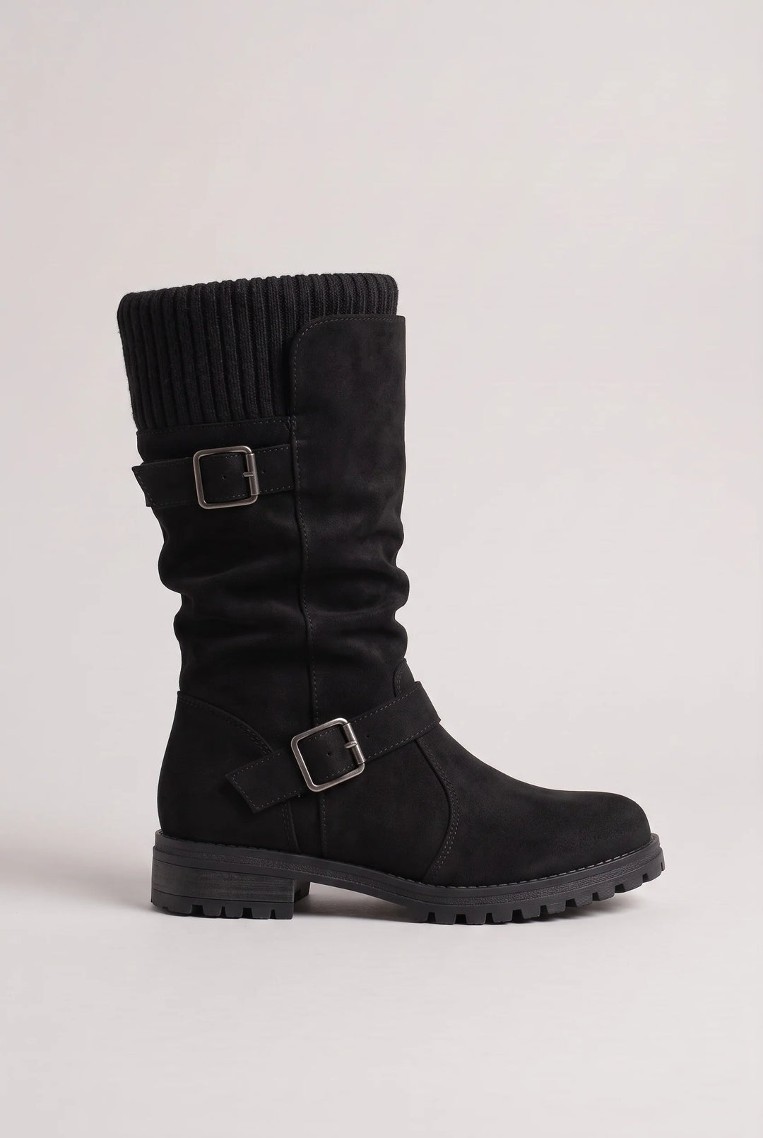 Florrie | Women's Buckle Strap Knit Cuff Slouch Boots