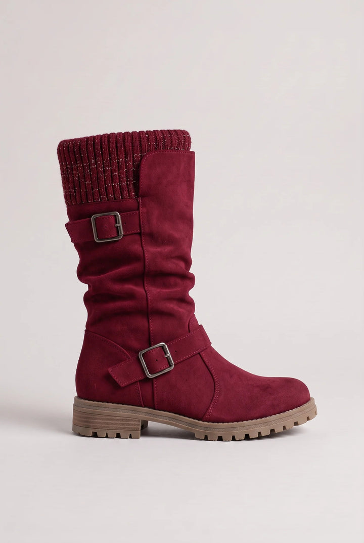 Florrie | Women's Buckle Strap Knit Cuff Slouch Boots