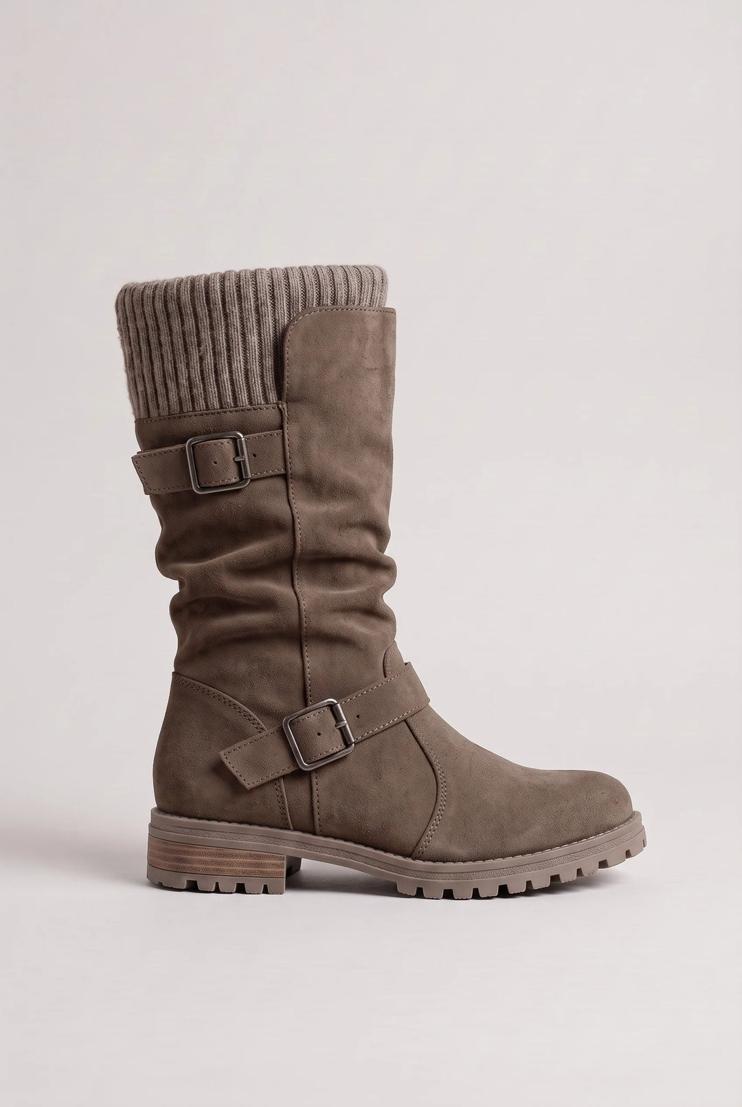 Florrie | Women's Buckle Strap Knit Cuff Slouch Boots