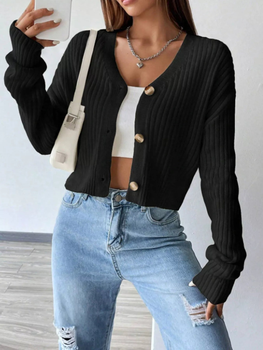 Francine | Women's Cropped Ribbed Cardigan