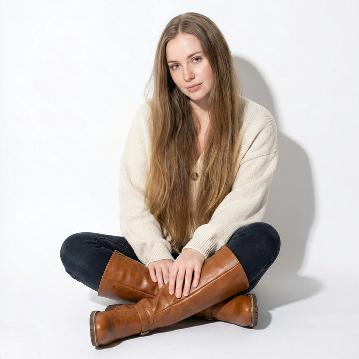 Freya | Women's Buckle Strap Flat Knee High Riding Boots