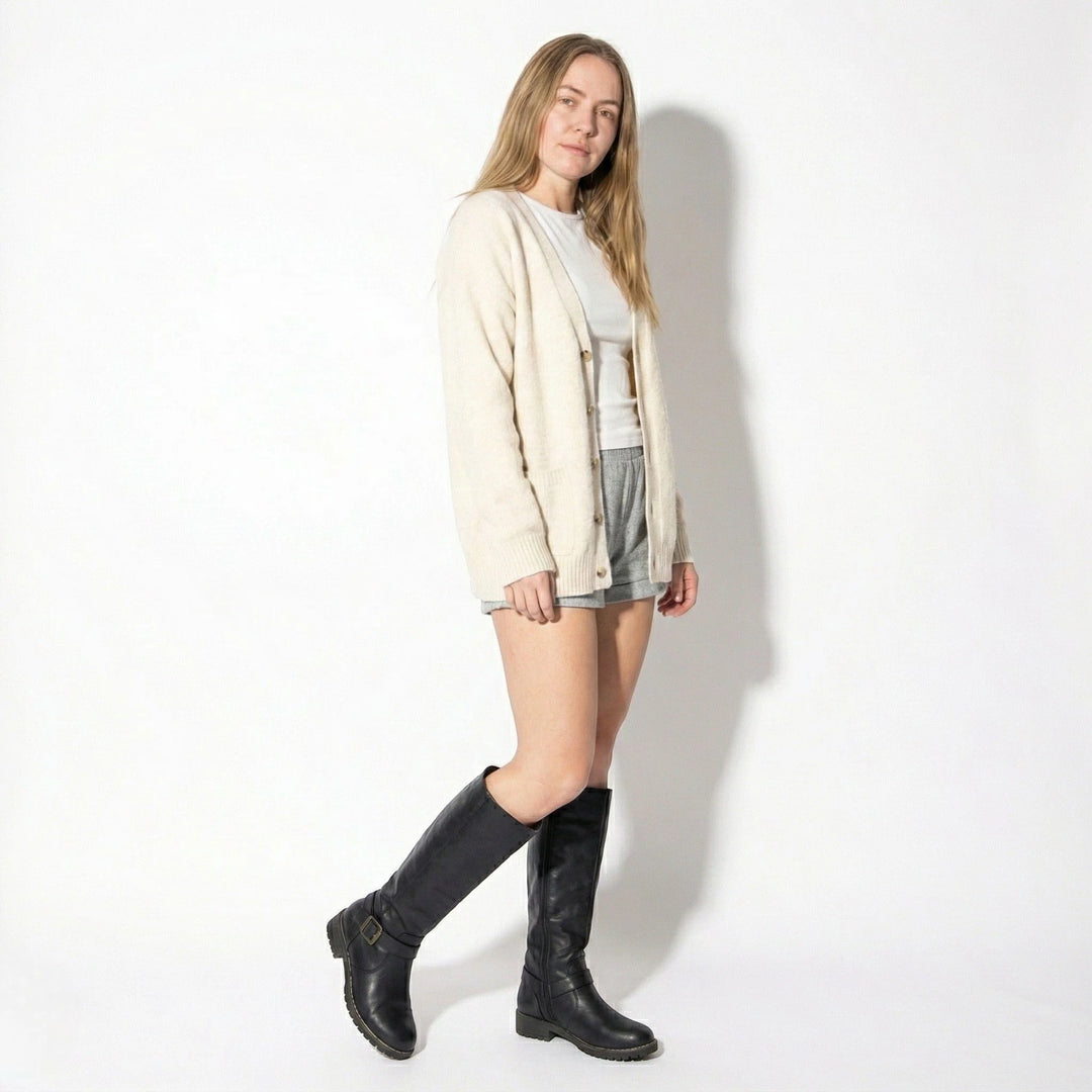 Freya | Women's Buckle Strap Flat Knee High Riding Boots