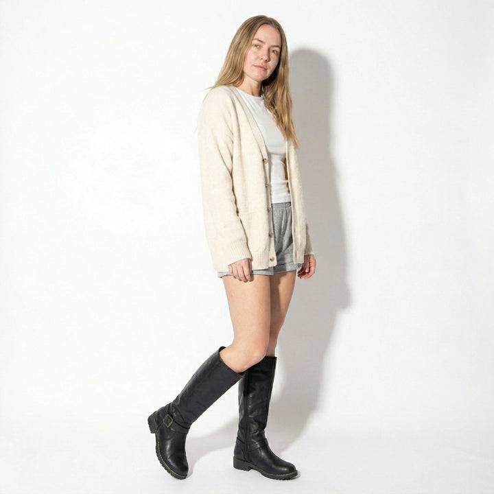 Freya | Women's Buckle Strap Flat Knee High Riding Boots